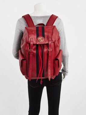 Gucci Red Leather Ophidia Medium Backpack Bag